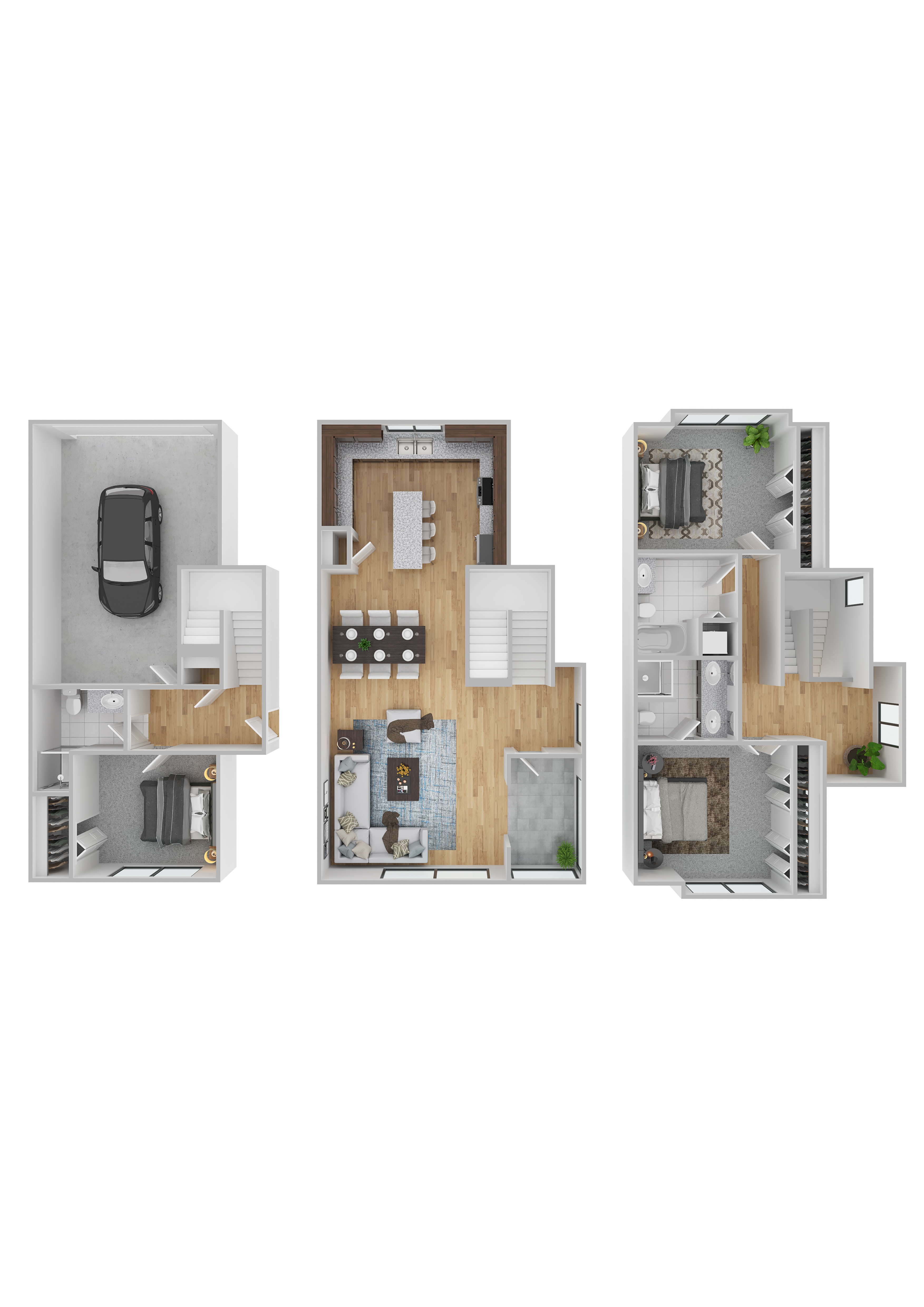 Floor plan for 3 beds, 3 baths, 1558 sqft